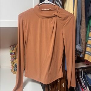 Lush Long-Sleeve Twist-Neck Top - Rust Brown
